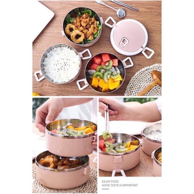 Cặp Lồng Đựng Cơm Cách Nhiệt 3 Lớp Lõi Inox Cao Cấp Hộp Đựng Cơm Văn Phòng Giữ Nhiệt 4 Tầng