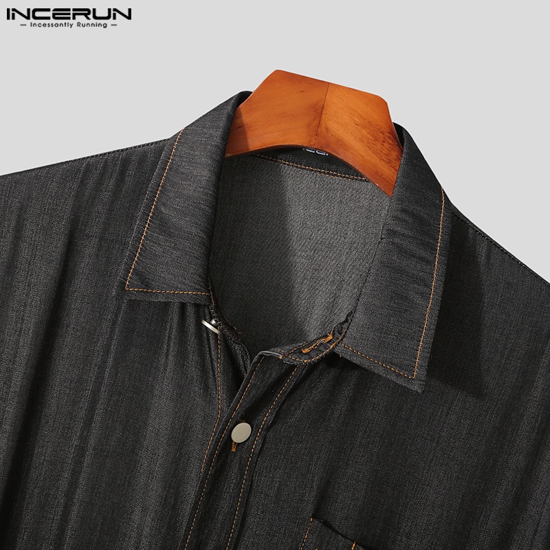 Jumpsuit denim INCERUN ngắn tay phối nút thời trang mùa hè cho nam