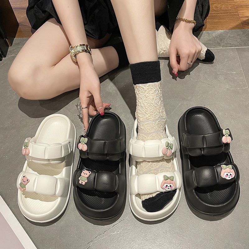 Thời trang mùa hè cho nữ Dép không trơn đế mềm 4cm, Dép có dây đeo kute cho trường học