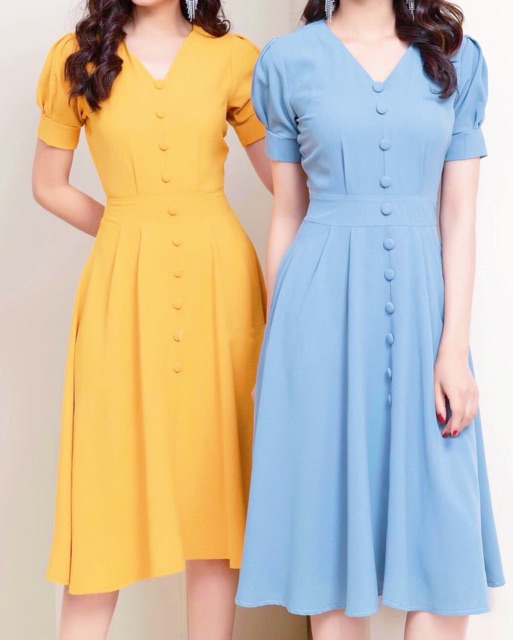 Đầm nút bọc form dài 2 màu