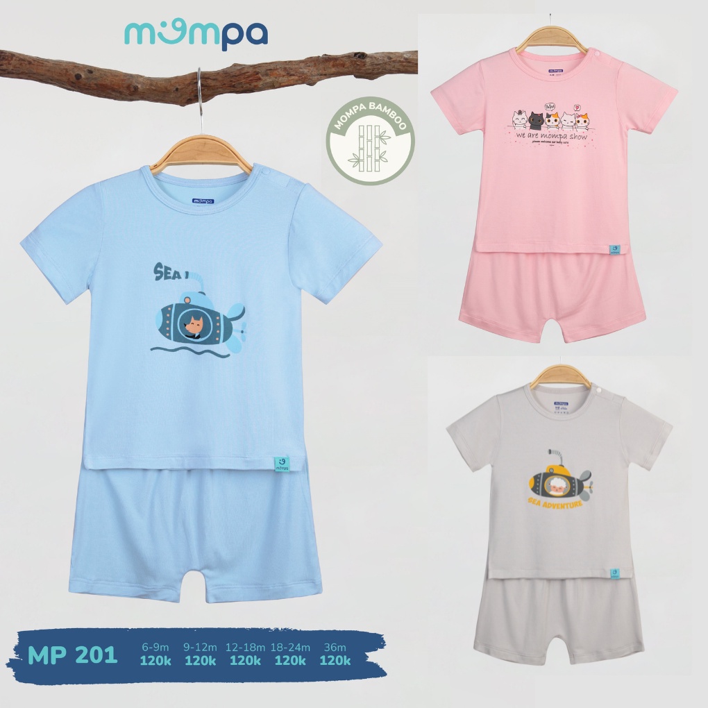 Bộ Cộc Cài Vai Mompa Bamboo Tàu Thủy Xanh - Quần Áo Bé Trai (Size Từ 6 Tháng Đến 3 Tuổi)