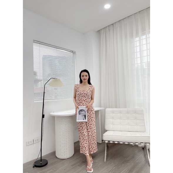 Đồ bộ nữ mặc nhà áo sát nách hai dây bản to hoạ tiết hoa nhí đê thương chất đũi lụa siêu mát mùa hè