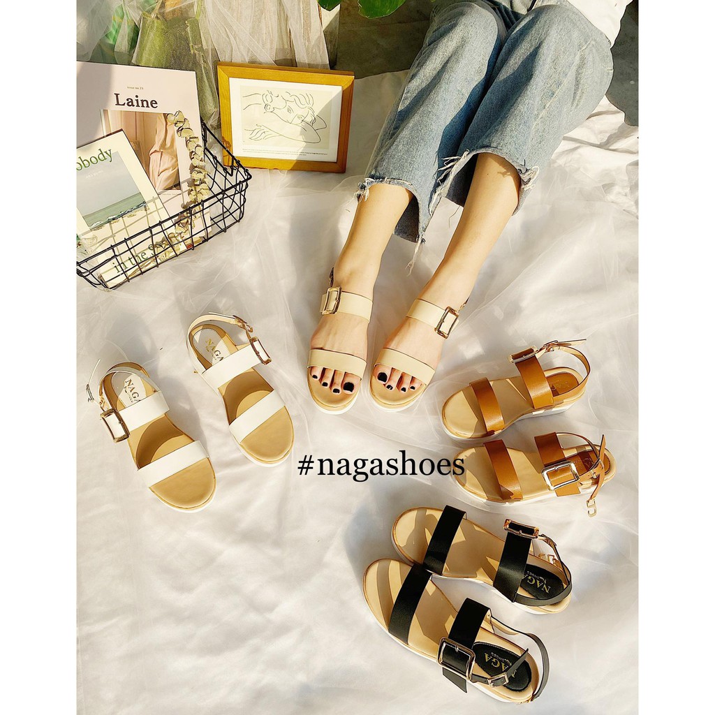 Giày Sandal Nagashoes 2 Quai Ngang Khóa Trơn Nas183