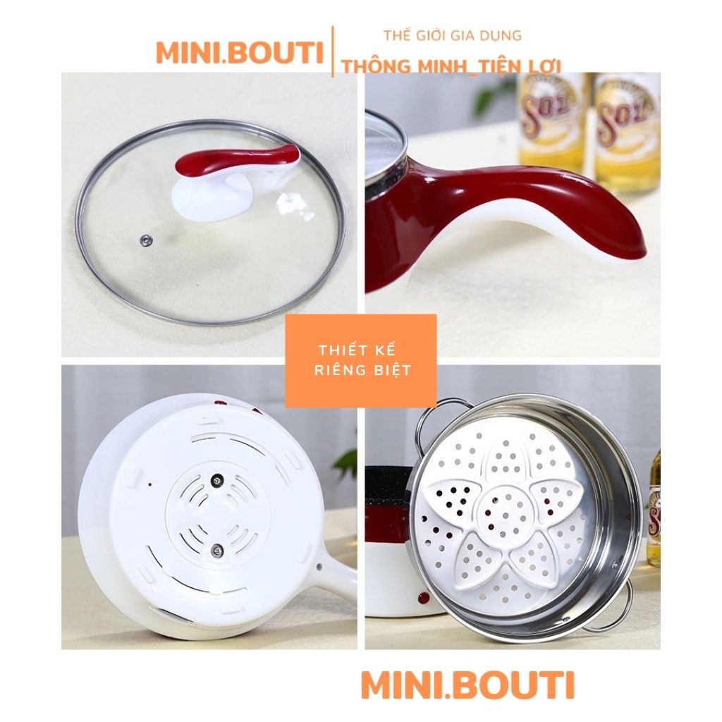 Nồi Lẩu Mini MINIBOUTI Nồi Lẩu Điện Mini Hai Tầng Nồi Lẩu Mini Điện Đa Năng Kèm Hấp Rán Chiên Có Bảo Hành