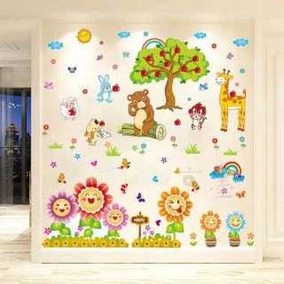 Decal dán tường bác gấu nâu và hoa mặt trời