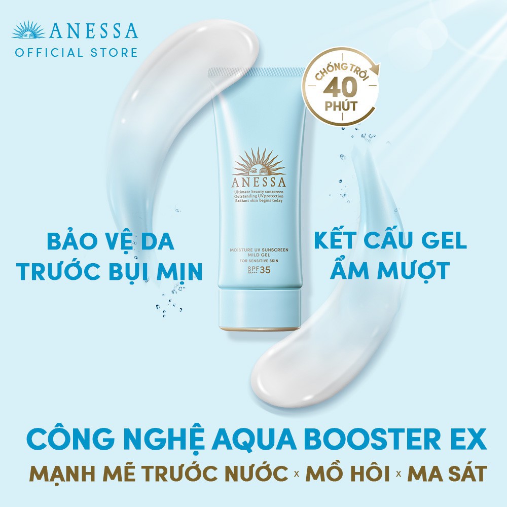 Gel Chống Nắng Anessa Moisture UV Sunscreen Mild Dịu Nhẹ Cho Da Nhạy Cảm &amp; Trẻ Em SPF35 PA+++ 90g