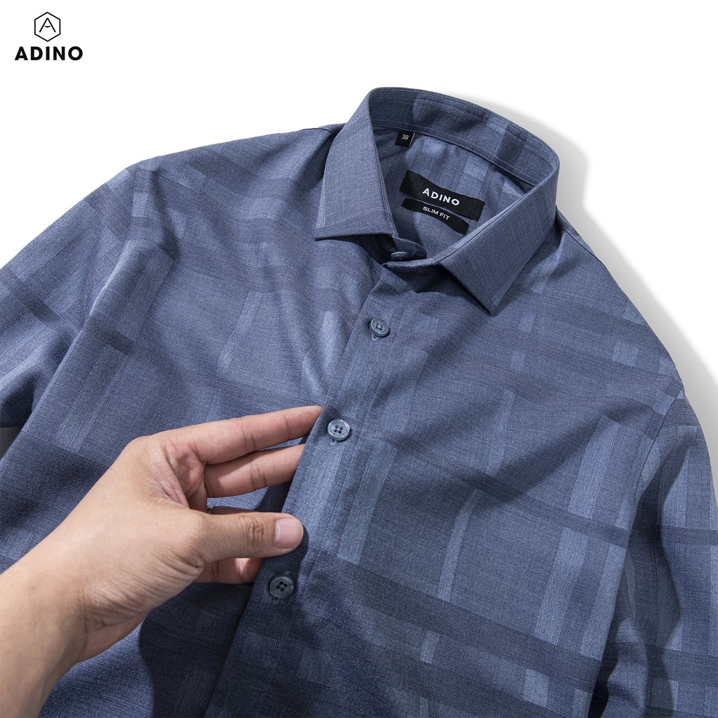 Áo sơ mi nam kẻ BBR màu xanh than ADINO vải bamboo sợi tre mềm mịn dáng công sở slimfit hơi ôm trẻ trung SM12