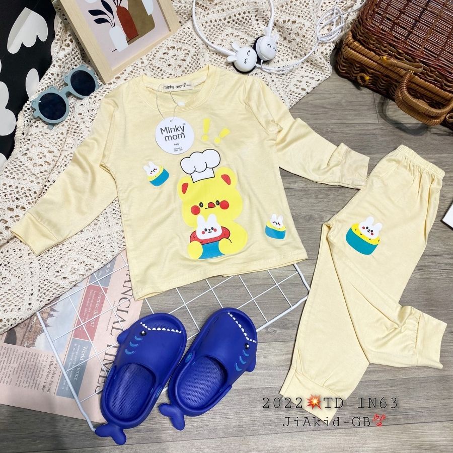 Bộ Thun Lạnh Dài Tay Cho Bé Trai Bé Gái 8-27kg -TD-IN63 In Hoạt Hình Dễ Thương Chất Vải Thoáng Mát