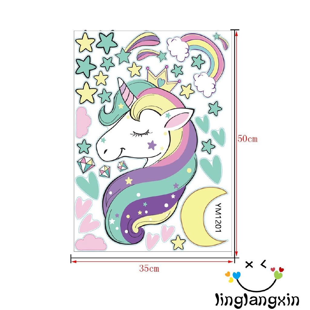 VAI-Rainbow Unicorn Wall Sticker Girls Bedroom Wall Decal Art Nursery Home