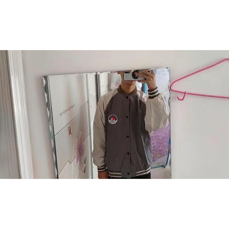 Áo khoác bomber varsity jacket nam nữ in logo chất len tăm màu xám, nâu cổ điển