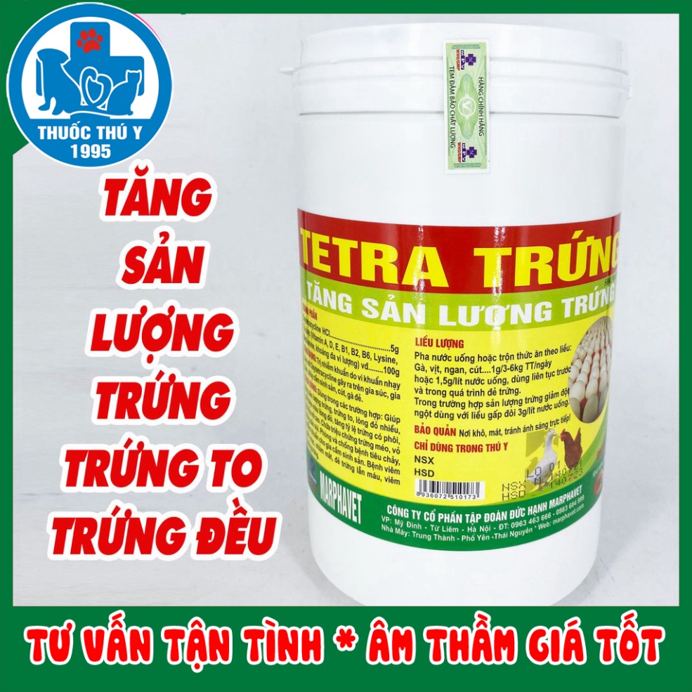 TETRA TRỨNG T 1KG Tăng sản lượng trứng, kéo dài chu kỳ đẻ, trứng to và đều cho vật nuôi, gia cầm, thủy cầm
