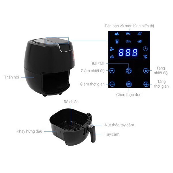MISHIO - Nồi chiên không dầu điện tử 5,5L MK165