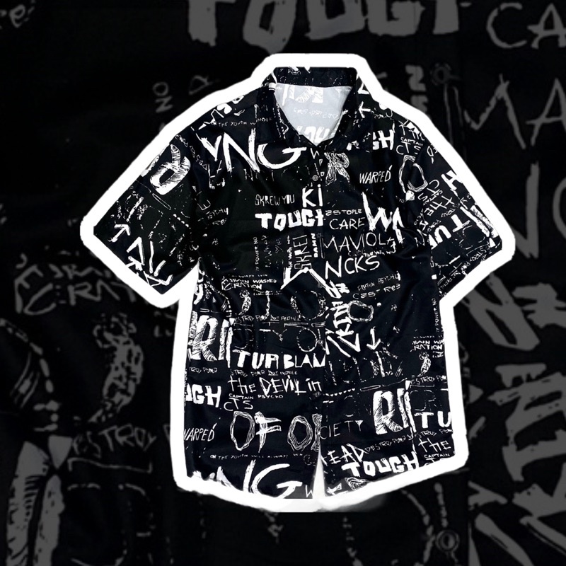 Áo sơ mi tay ngắn họa tiết in chữ phong cách Hàn Quốc