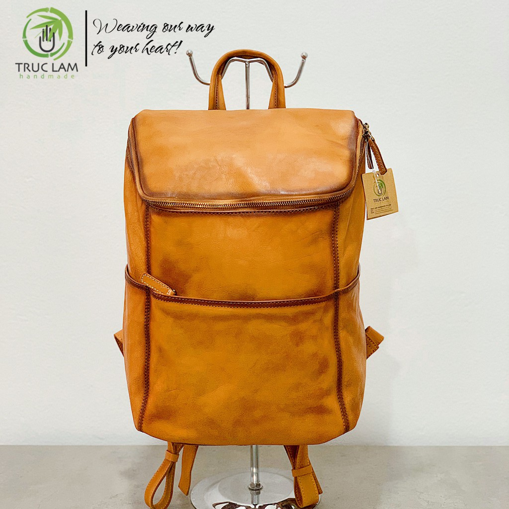 Balo Dáng Hộp Thời Trang Nam Da Bò Thật Cao Cấp Nhiều Ngăn Tiện Lợi – Trúc Lâm Handmade