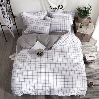 set CARO ĐEN TRẮNG bộ Chăn Ga Gối 4 món Poly cotton HÀN QUỐC 100%