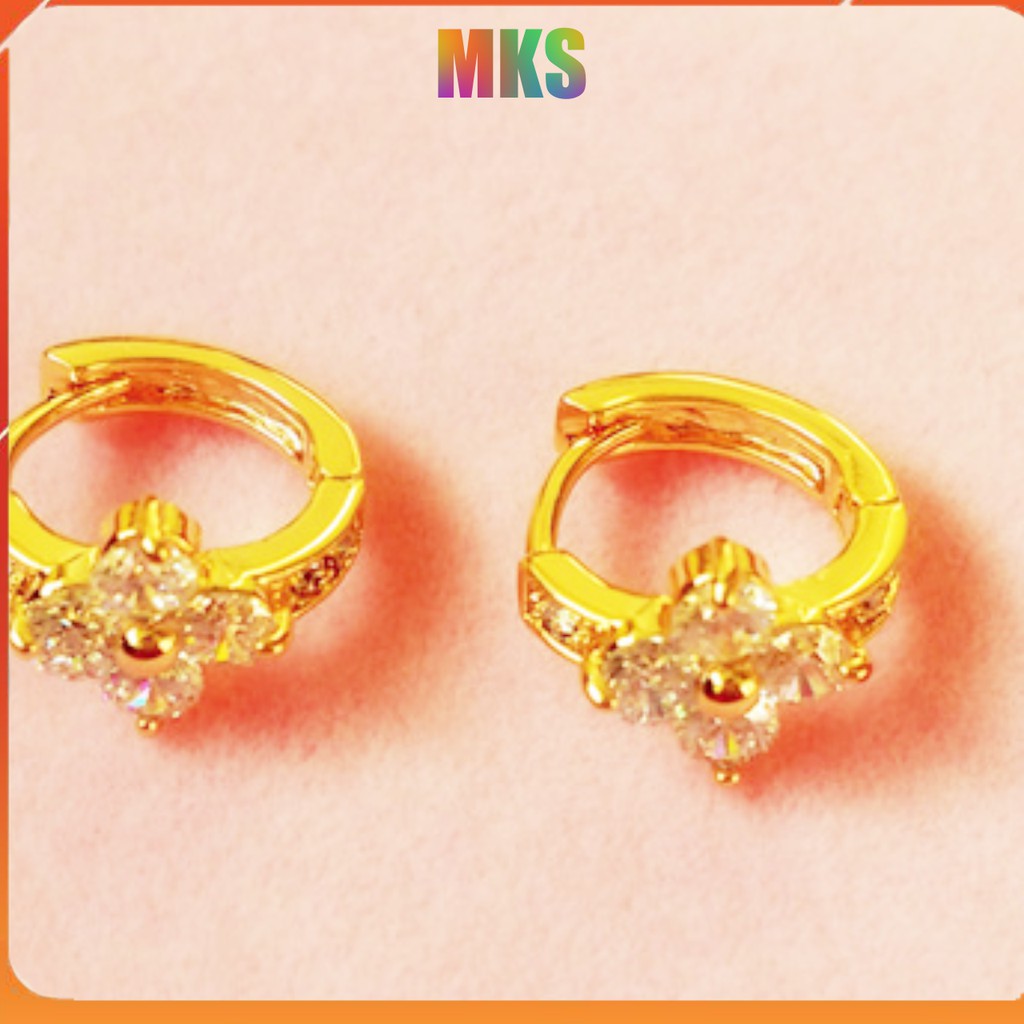 Khuyên tai bạc nữ 925 xi vàng đính đá bốn cách phong cách thời trang,  bông khuyên tai nữ đẹp.
