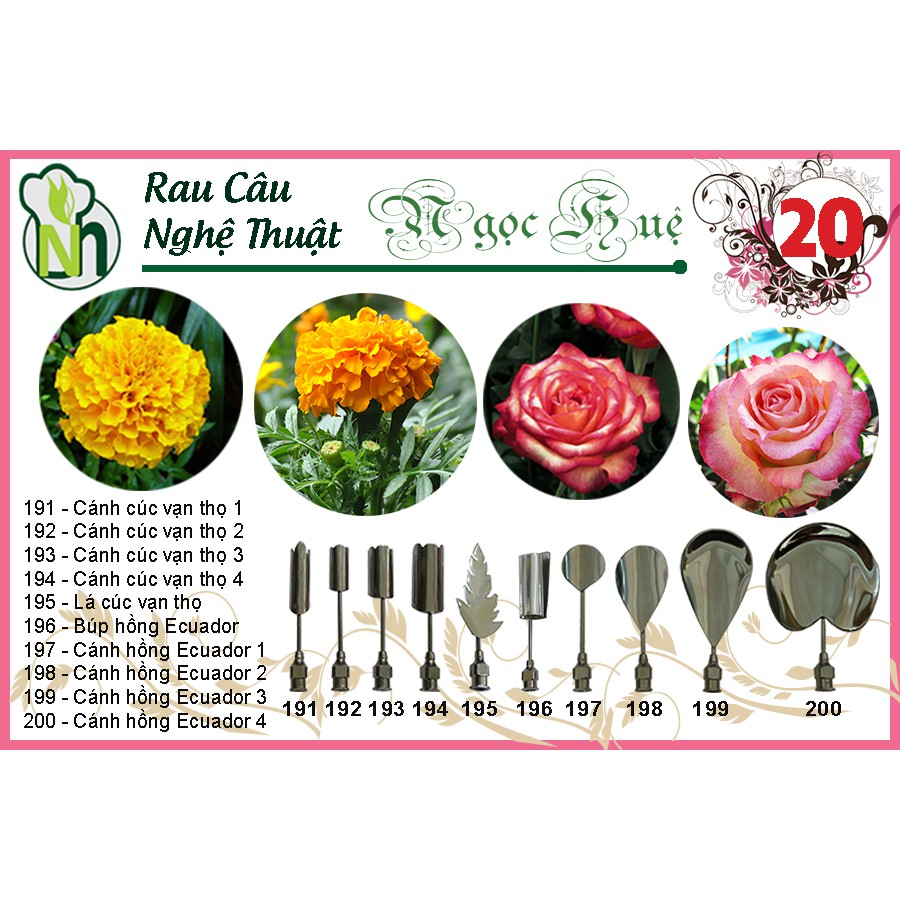 Dụng cụ rau câu 3D Ngọc Huệ (bộ số 20 - hoa cúc vạn thọ, hoa hồng ecuador)
