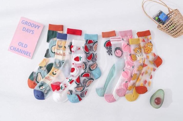 🧦Tất chân cao cổ voan lưới hình hoa quả