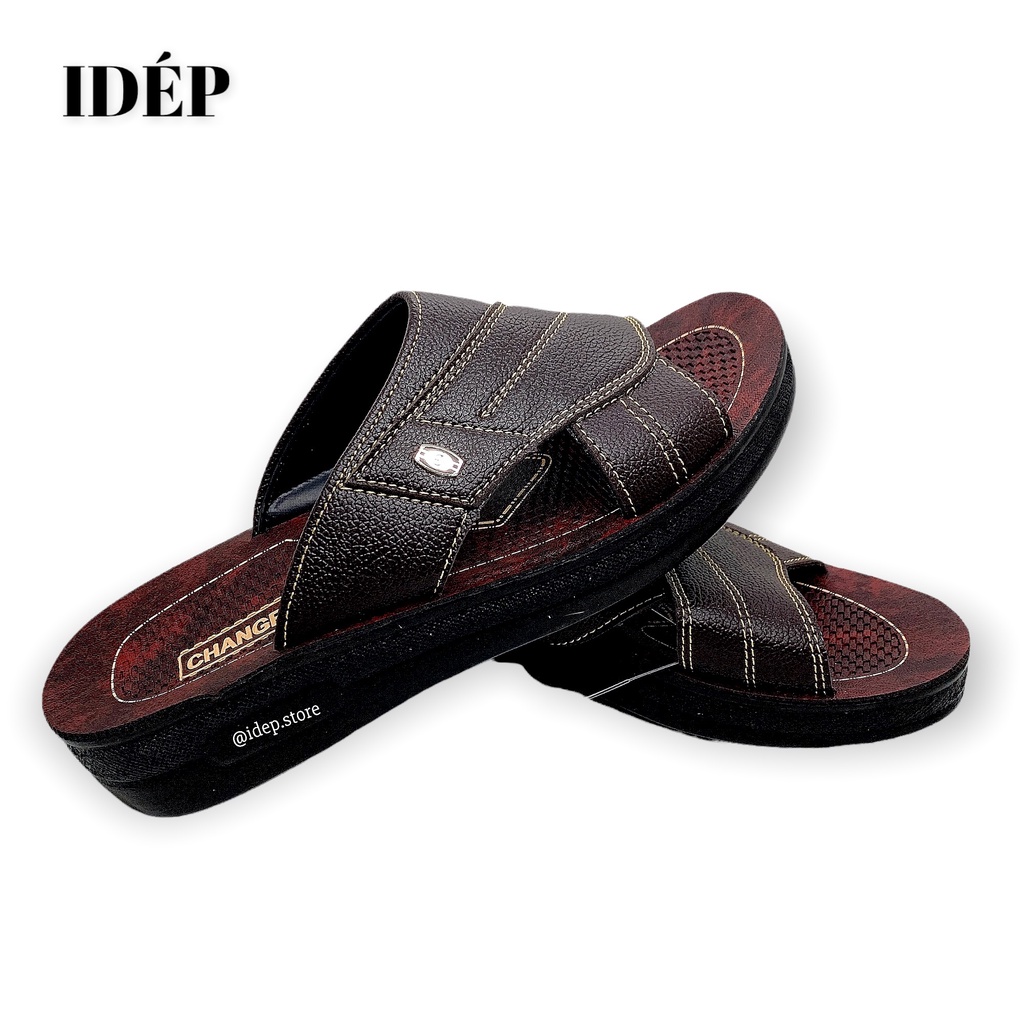 Dép da nam quai ngang cao cấp đế PU cao 3cm đúc nguyên khối cho nam trung niên iDÉP DL254