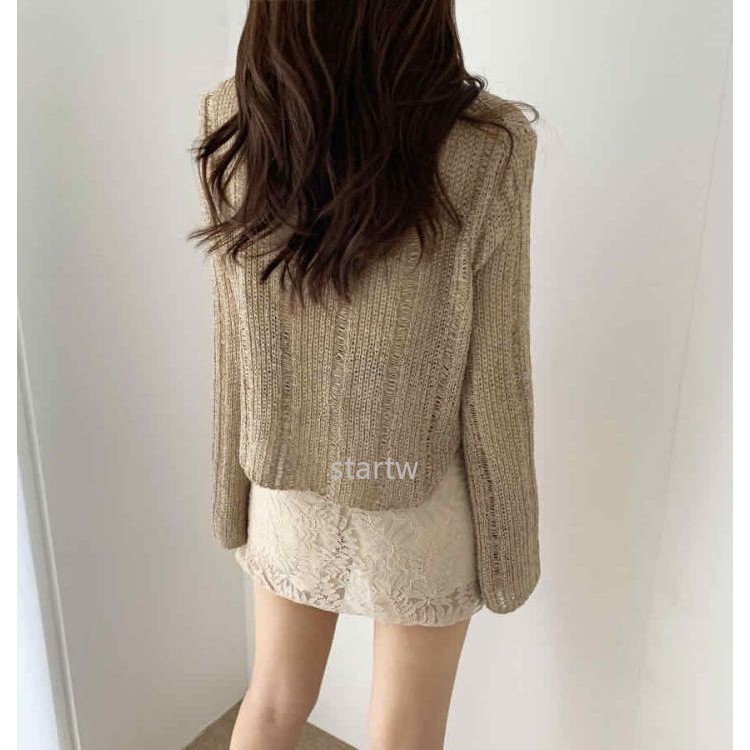 Áo len dệt kim mỏng tay dài dáng rộng thời trang tùy chọn màu sắc cho nữ | BigBuy360 - bigbuy360.vn