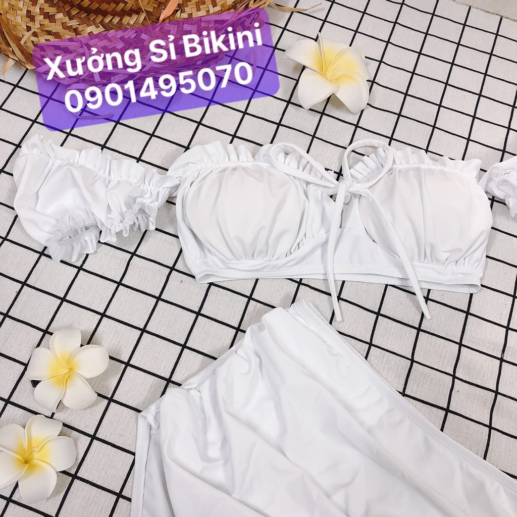 [ĐỒ BƠI LƯNG CAO] Bikini 2 mảnh áo TAY CON mix quần nhún cạp cao che bụng kín đáo