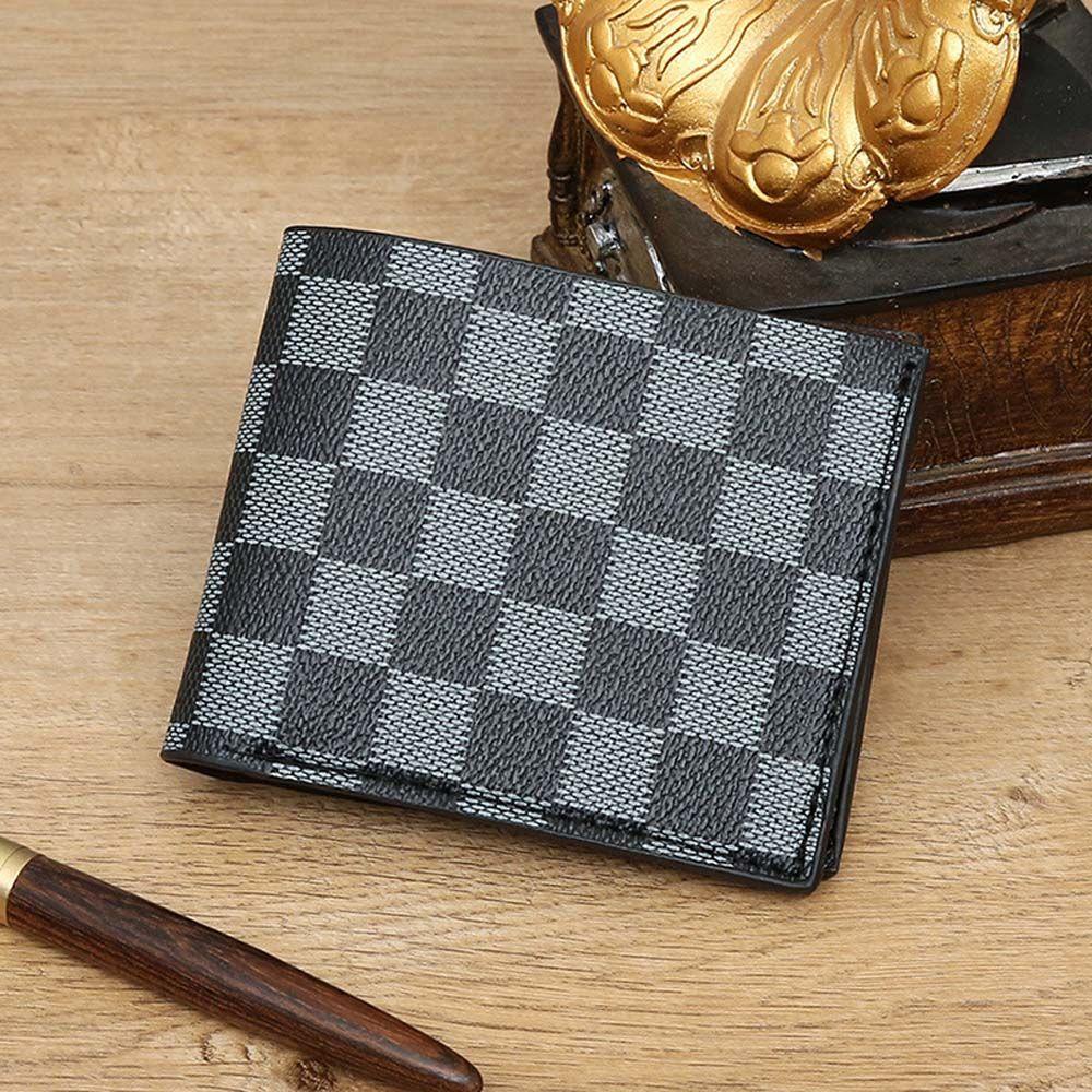 Ví Da PU Đựng Thẻ ID / Tiền Xu Mini Họa Tiết Kẻ Sọc Kiểu Vintage Sáng Tạo Cho Nam