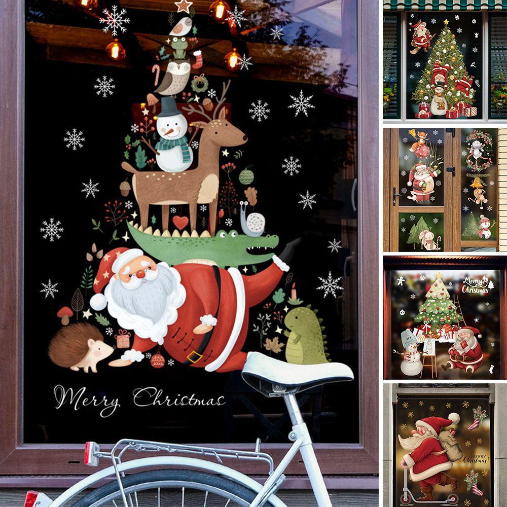 ZAIJIE24 Miếng Dán Trang Trí Cửa Kính Họa Tiết Giáng Sinh Sáng Tạo Tháo Rời Được Tiện Lợi