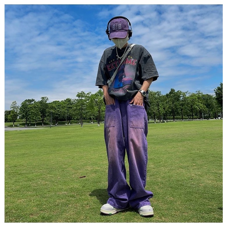 Quần Jean Dài Ống Rộng Dáng Suông Kiểu Hip-Hop Đường Phố Mỹ Cá Tính Cho Nam