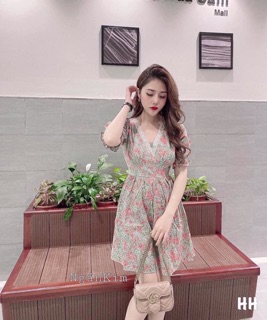 🌼🌸  VÁY HOA CỔ V PHỐI REN SIÊU XINH  🌸🌼