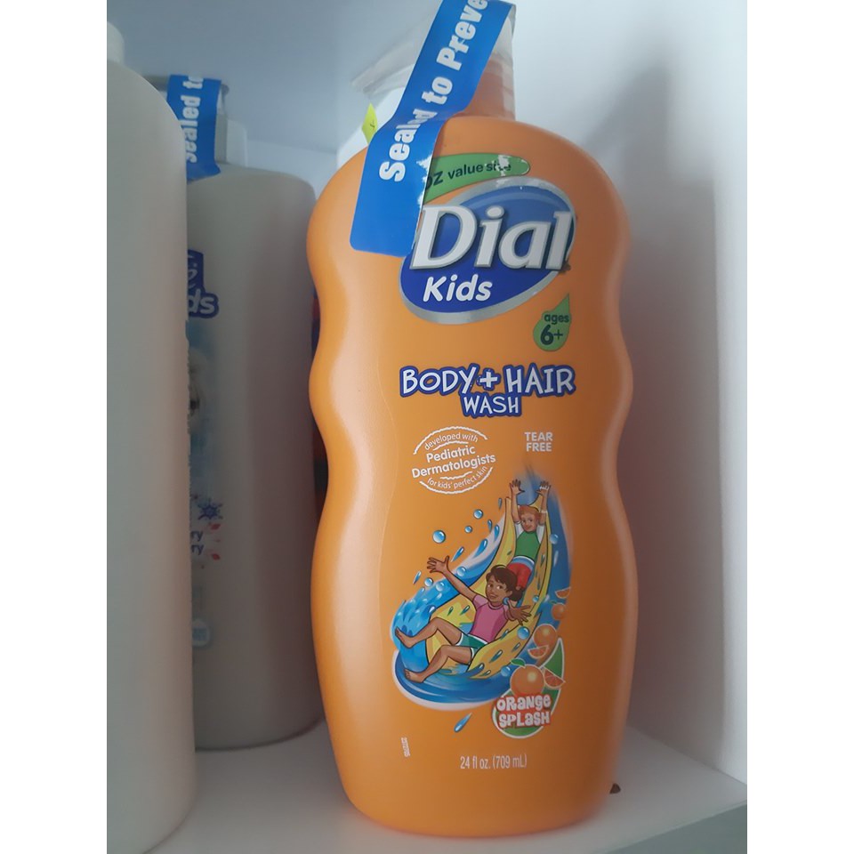 DẦU TẮM GỘI XÃ MÙI ĐÀO / TÁO /  CAM CHO BÉ DIAL - KIDS BODY + HAIR WASH  24 OUNCE 709ML  TỪ MỸ