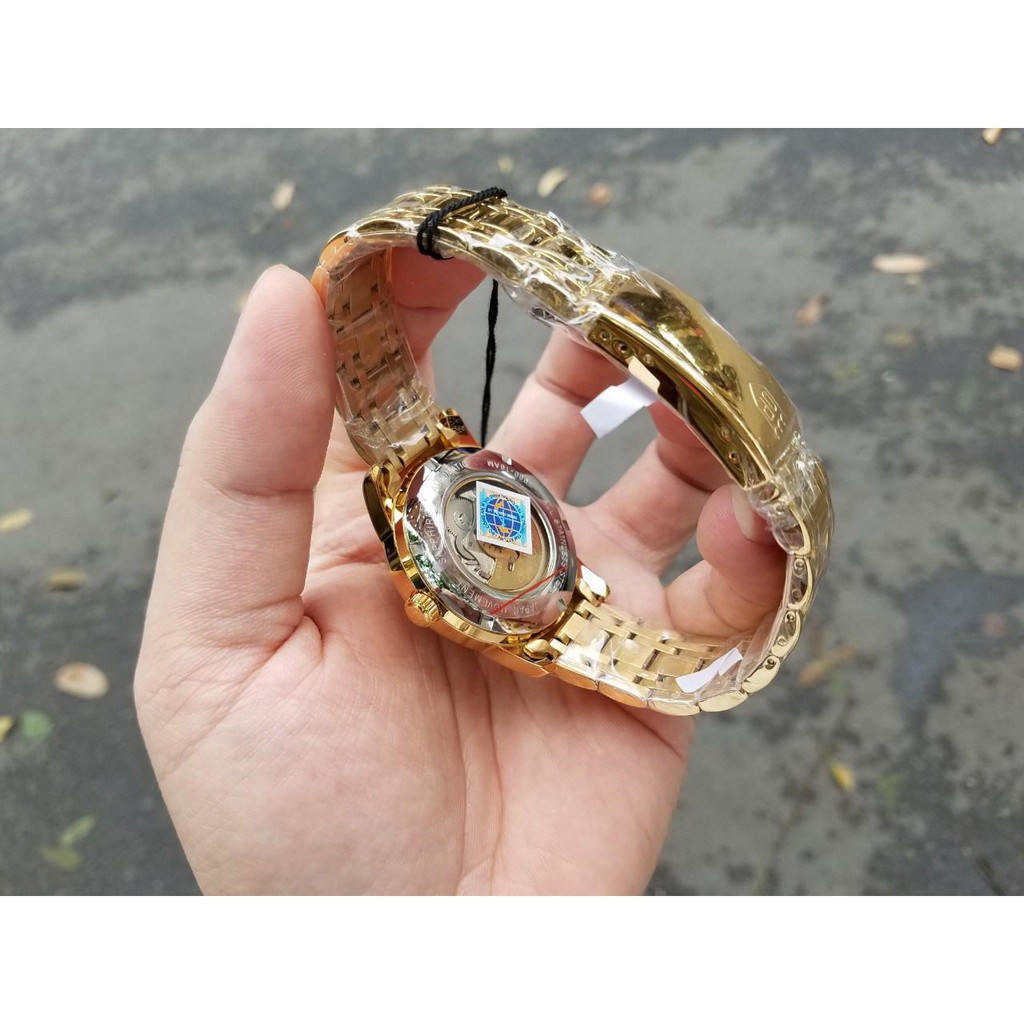 Đồng hồ nam dây kim loại mặt kính chống xước Automatic Olym Pianus OP990-163 OP990-163AMK vàng