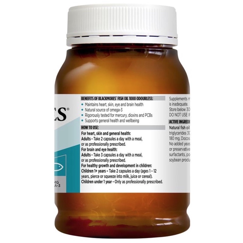 DẦU CÁ BLACKMORES 1000MG ODOURLESS FISH OIL ÚC 400 VIÊN