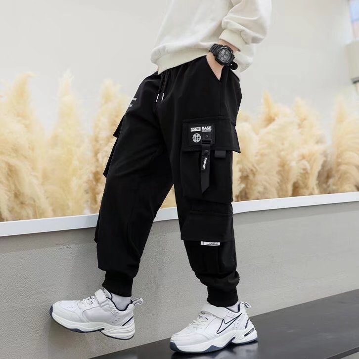 Quần dài ống rộng BXPB vải cotton chống mòn phối dây rút thời trang cho bé trai 4-15 tuổi