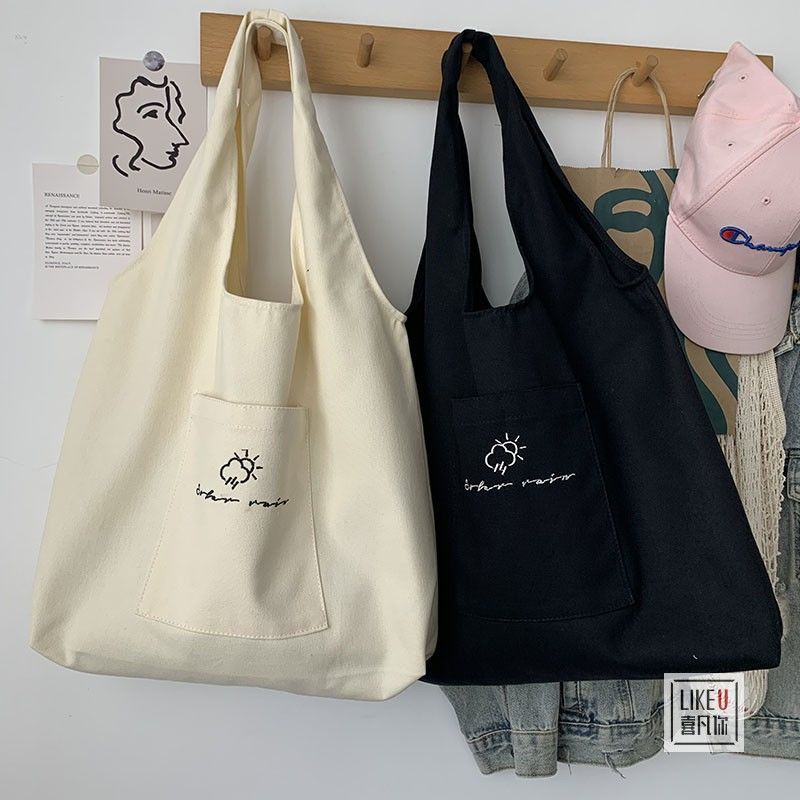 Túi Xách Canvas Đeo Vai Thêu Họa Tiết Thời Trang Bảo Vệ Môi Trường Cho Nữ