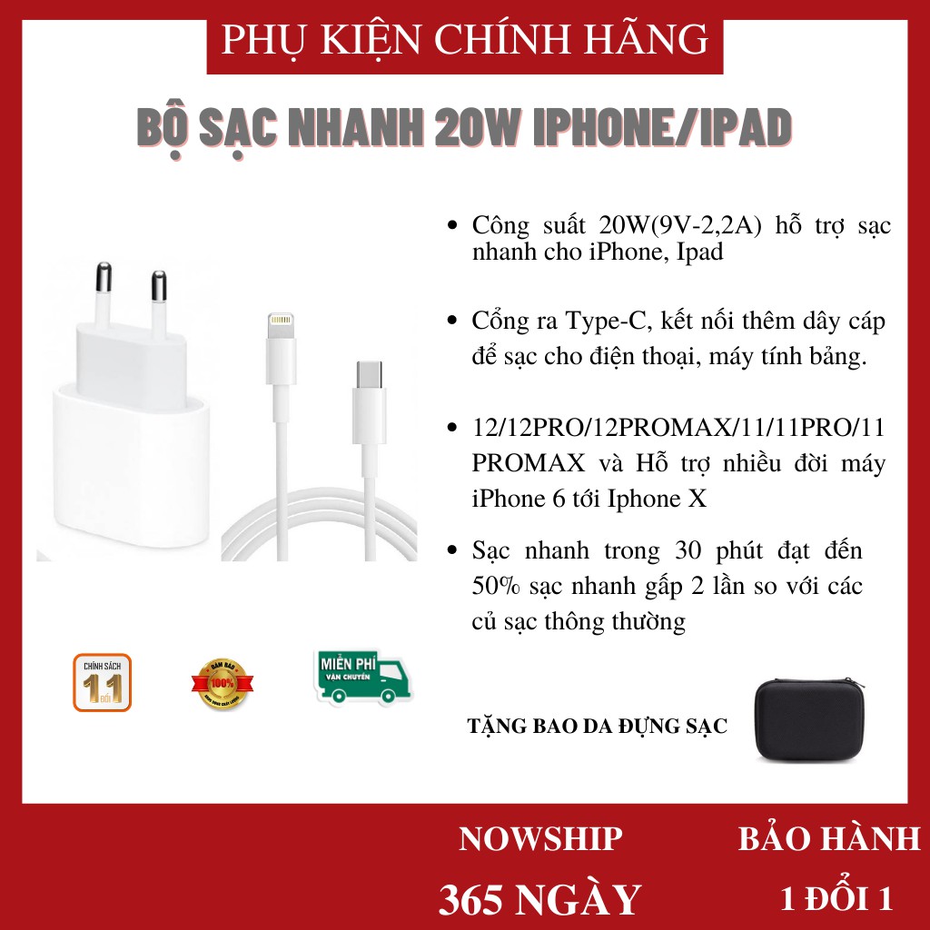 Bộ sạc nhanh 20W dành cho IP 1 ĐỔI 1