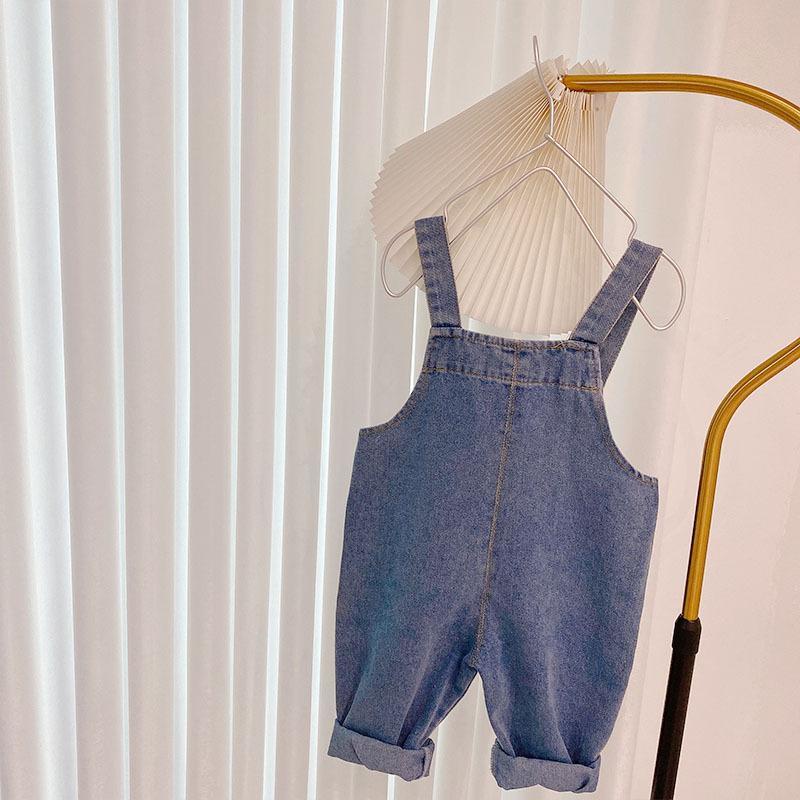 ✨Đốm✨ Bộ Áo Sơ Mi Trắng Cổ Bẻ Phối Quần Yếm Jean In Hình Gấu Kiểu Hàn Quốc Thời Trang Mùa Xuân 2022 Cho Bé Gái