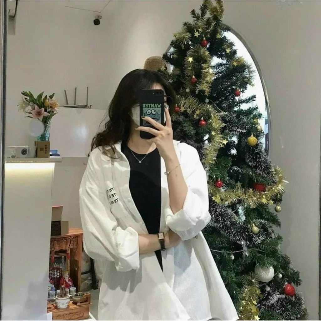 Áo khoác sơ mi nhung tăm in chữ form rộng, chất xịn xò nam nữ mặc đẹp