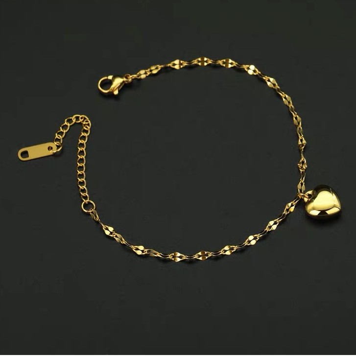 Vòng Đeo Tay Bằng Thép Titan Mạ Vàng Hồng 18K Hình Trái Tim Phong Cách Hàn Quốc Nhật Bản