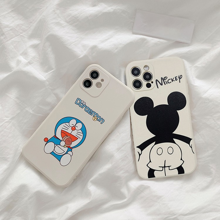 Ốp Lưng Iphone Cạnh Vuông Hình Viền Mickey Doremon Bảo Vệ Camera 7plus/8plus/x/xr/xs/11/12/13/pro/max/promax