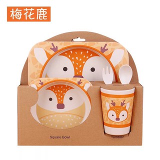 Set ăn dặm 5 chi tiết làm từ bột tre, bột ngô, và loại bột hữu cơ khác cho bé hình ngộ nghĩnh đạt chất lượng FDA Hoa Kỳ
