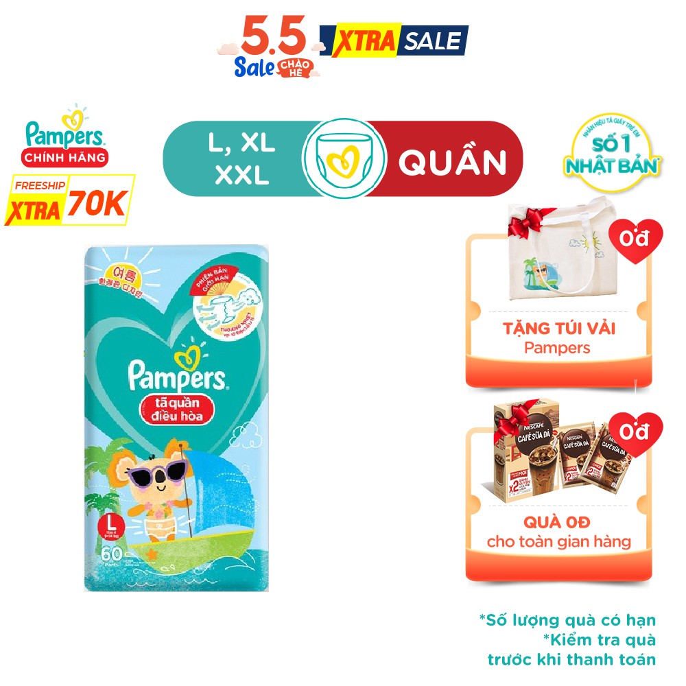 Tã Quần Pampers Điều Hoà Gói Lớn L60/XL52/XXL44