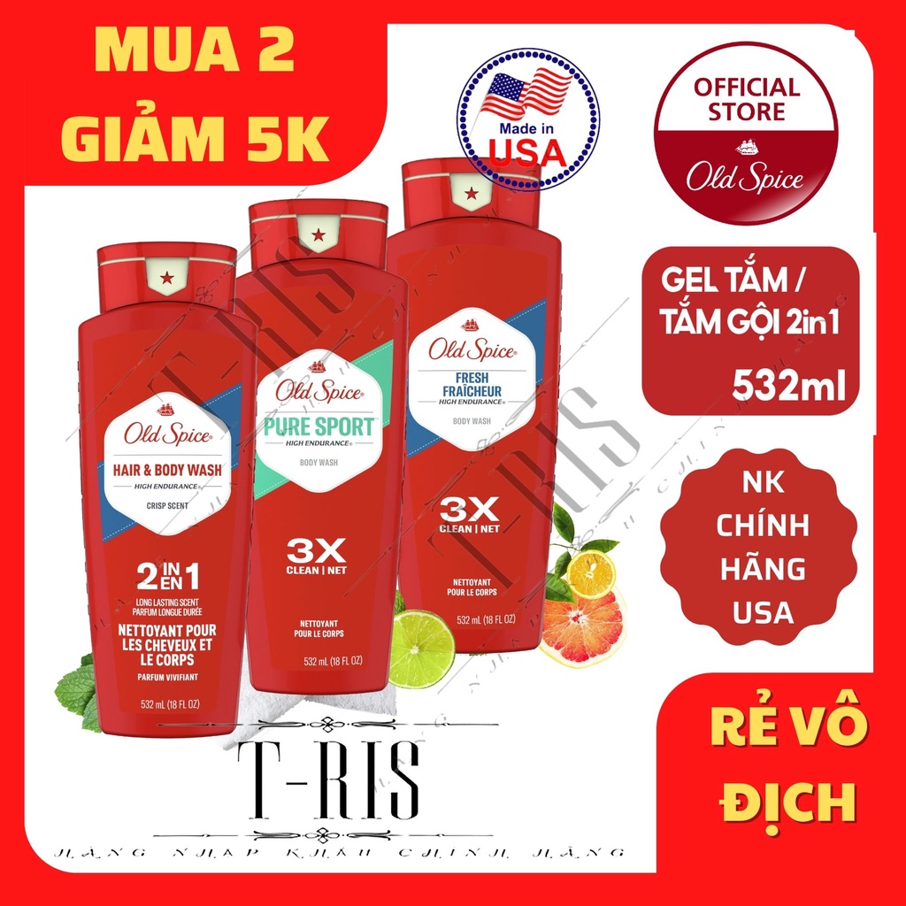 [NK Mỹ][532ml-Chuẩn Mỹ] Sữa tắm gội cho nam Old Spice 532ml - hàng nhập khẩu chính hãng Mỹ - T-RIS SHOP