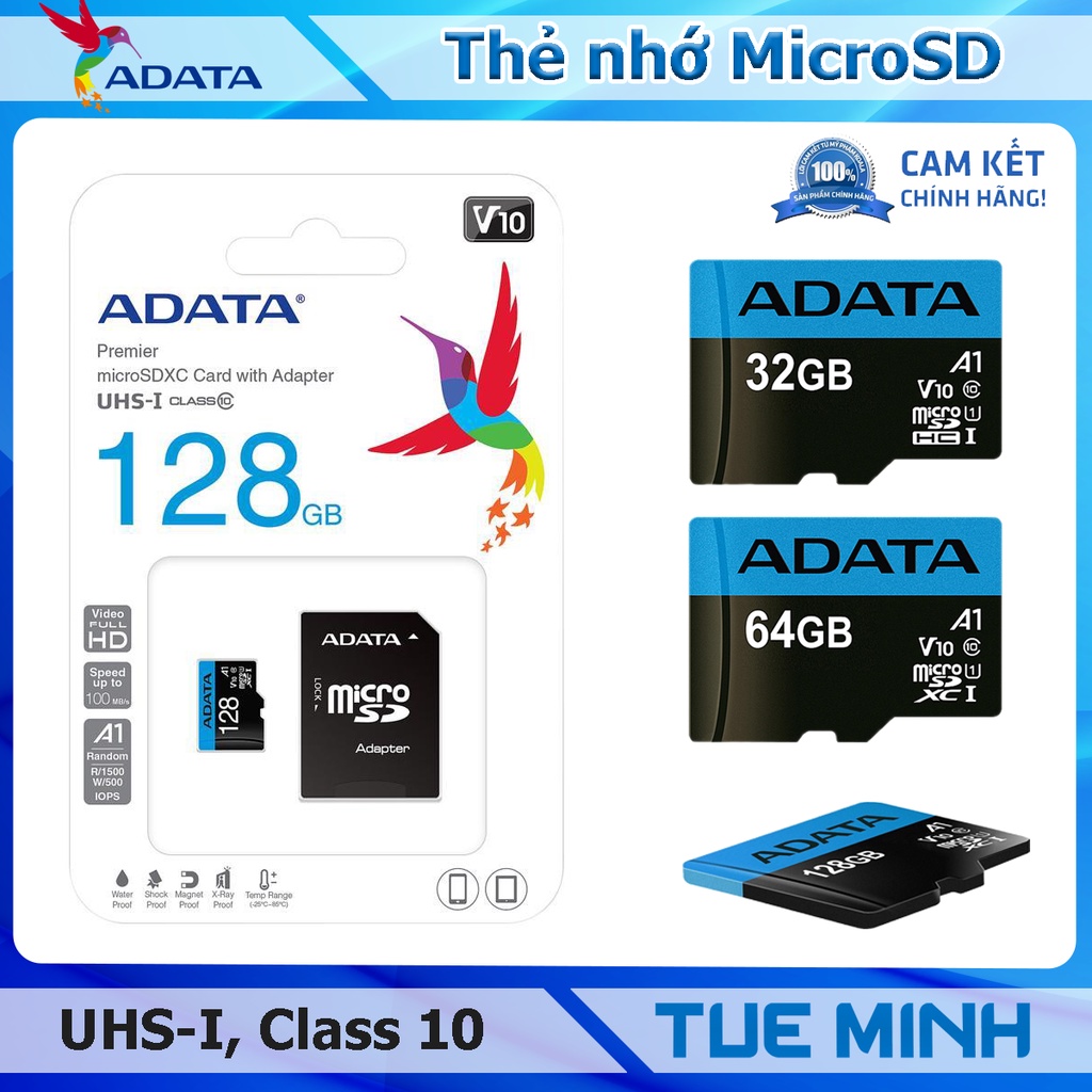 Thẻ nhớ MicroSDXC ADATA UHS-I Class 10, V10, A1, 100MB/s - Hàng phân phối chính hãng