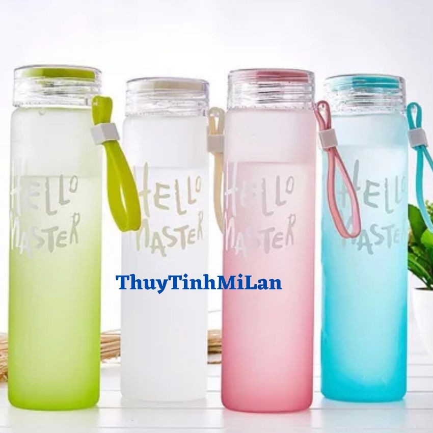 Bình chai đựng nước thủy tinh Hello Master 450ml nhiều màu sắc làm quà tặng dễ thương   ML-A001