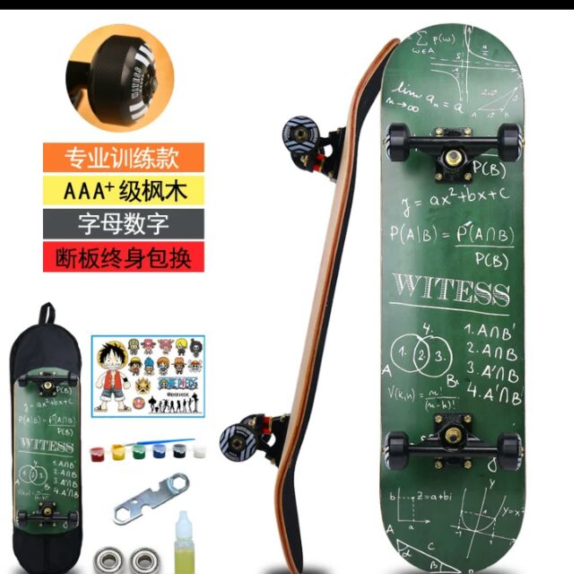 WITESS full phụ kiện- Ván trượt Skateboard cao cấp chính hãng 9 LỚP GỖ PHONG NGA LÕI CƯỜNG LỰC mẫu HƯƠU CAO CỔ abec 11