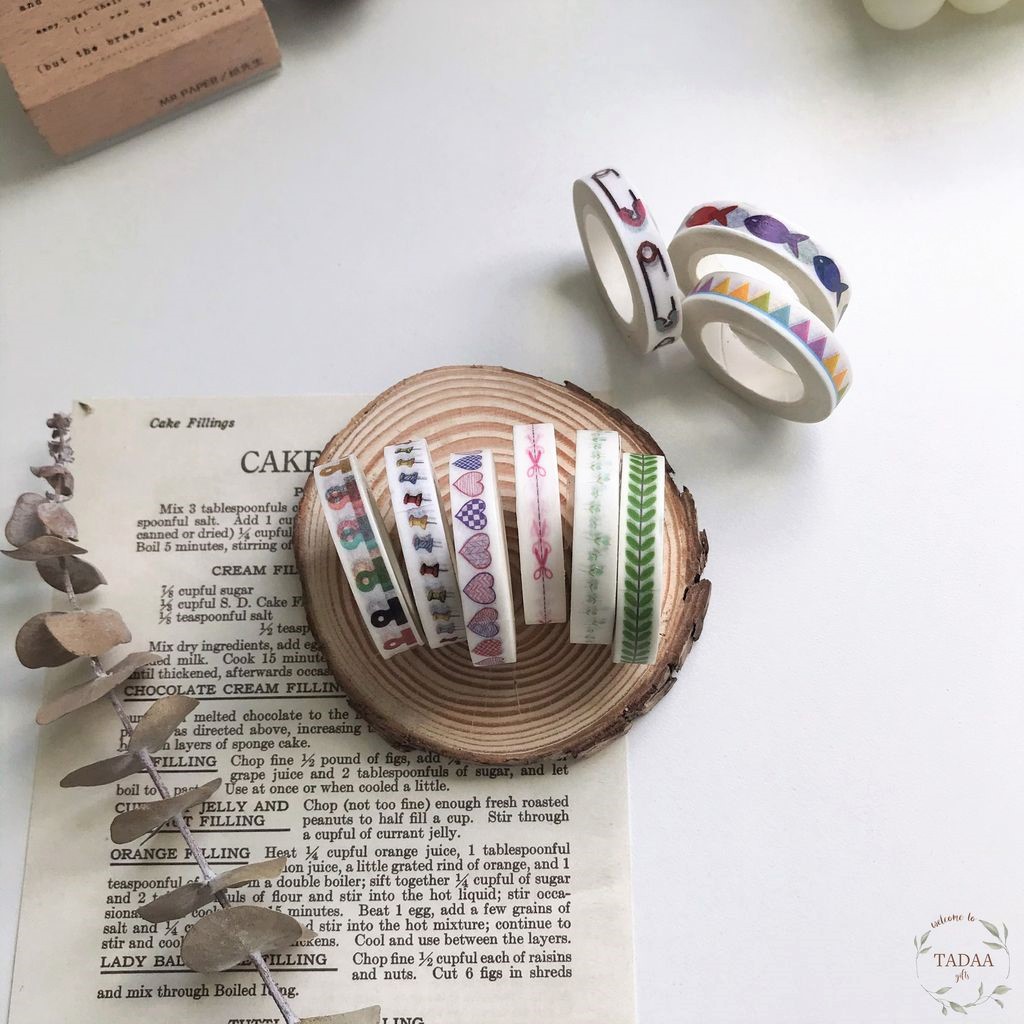 Washi tape họa tiết hoa lá bản nhỏ nhiều màu sắc băng keo giấy trang trí sổ