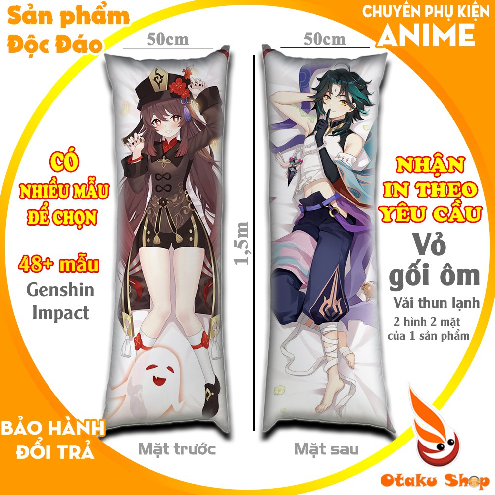 {48 mẫu Dakimakura} Vỏ Gối ôm Anime Game Genshin Impact siêu to dài 1,5mx50cm hàng có sẵn và đặt theo yêu cầu
