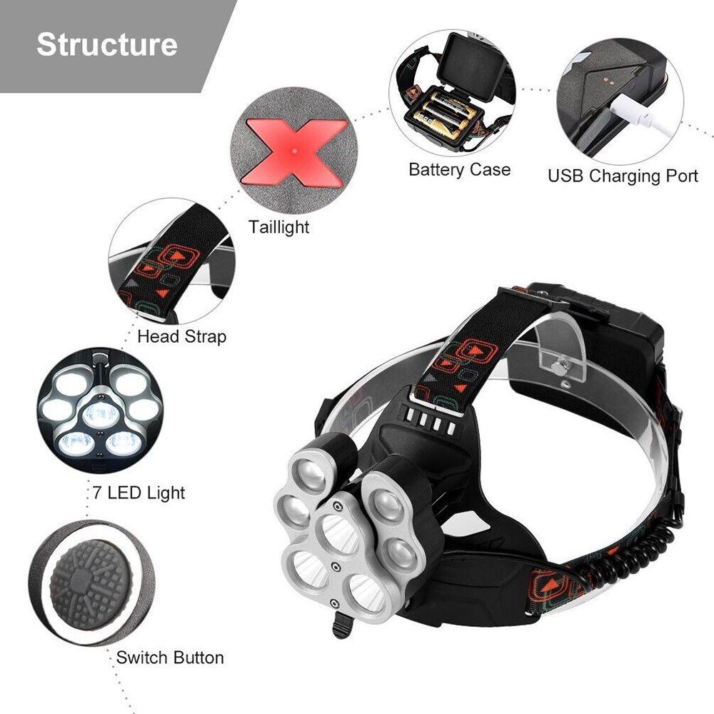 Đèn LED Đeo Đầu 7 Bóng Có Cảm Biến Kết Nối USB