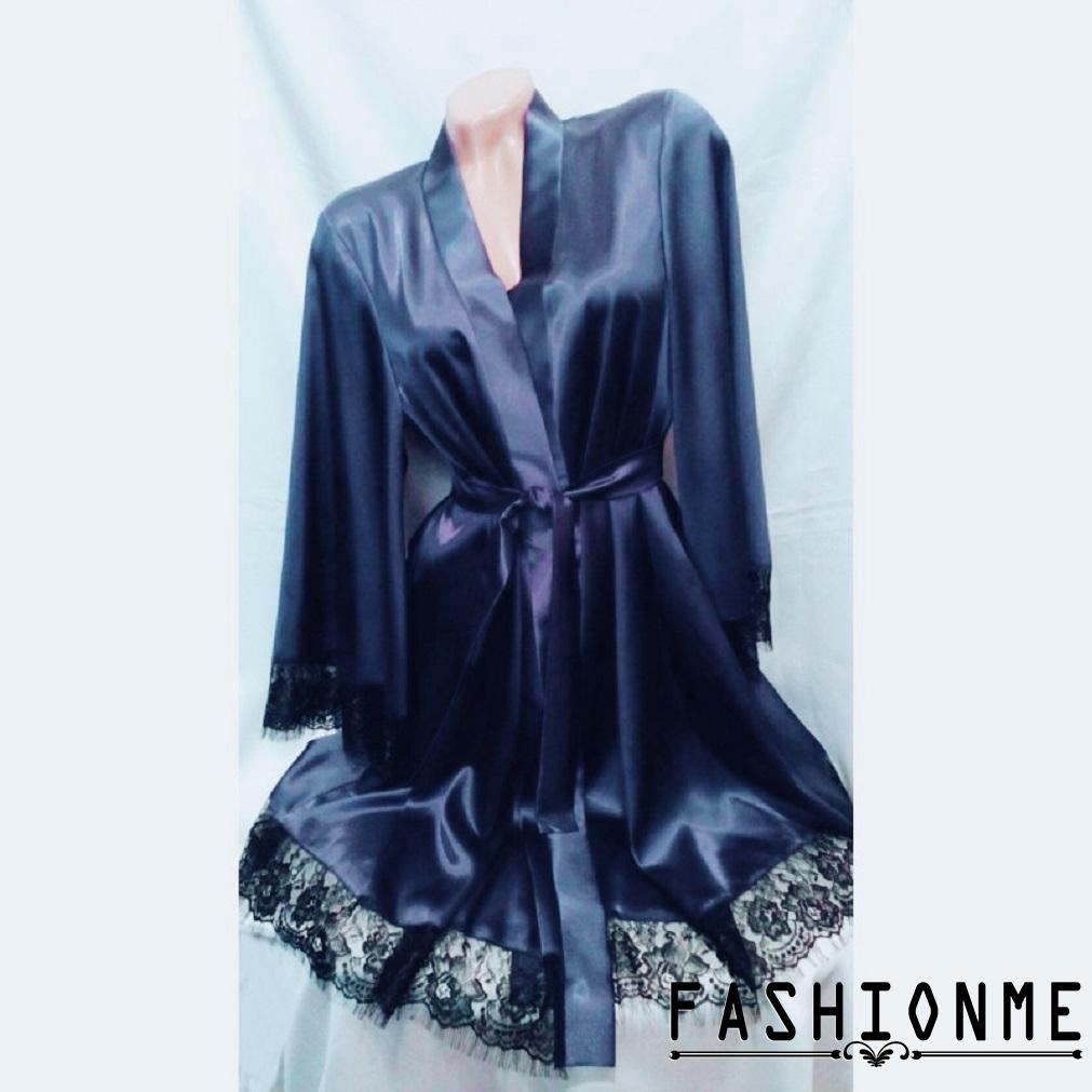 Áo Choàng Ngủ Bằng Lụa Satin Phối Ren Phong Cách Quyến Rũ Dành Cho Nữ | BigBuy360 - bigbuy360.vn