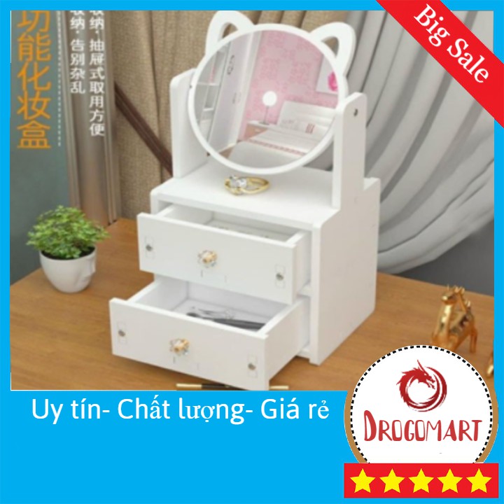 Kệ Mỹ Phẩm, Tủ Đựng Mỹ Phẩm Mini Có Gương Trang Điểm Hình Tai Mèo Dễ Thương, Cute